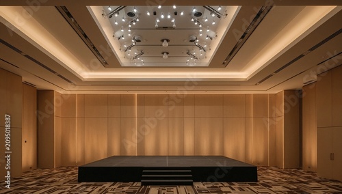 Empty Event Space With Lights and Stage Set up for Future Gatherings