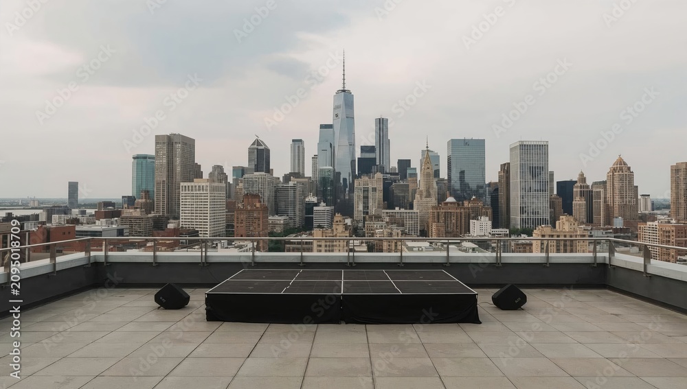 Obraz premium Rooftop Stage With City Skyline View During Cloudy Weather in New York