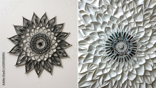 Art Piece Made From Paper Showing a Floral Design on a White Background in a ...