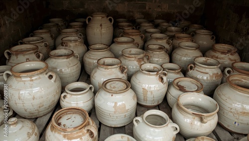 Artisan Pottery Displayed Inside a Traditional Workshop in a Historic Town