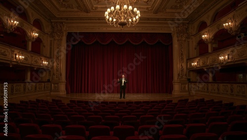 Stage is Set for a Performance in a Theater With Empty Seats in the Evening