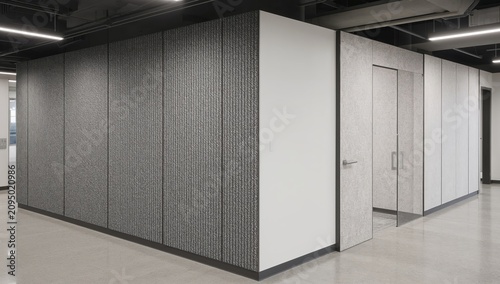 Wall Panels in an Office Hallway With Modern Design and Clear Glass Sections ...