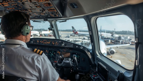 Pilot Prepares for Takeoff From the Cockpit at the Airport During a Clear Day