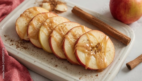 Fresh Apple Slices Served on a Plate With Honey, Cinnamon, and Nuts in a Cozy...