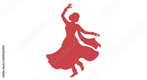 Canvastavla Silhouette Of A Dancer In Traditional Dress Red On White Background