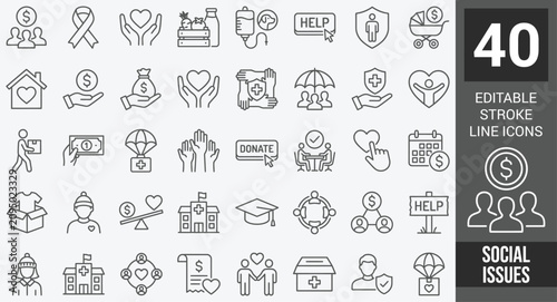 Bild auf Leinwand Social Issues web icons in line style