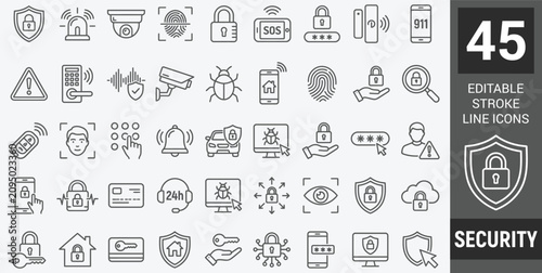 Bild auf Leinwand Security web icons in line style