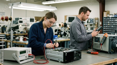 Engineer performing hipot test on electronic device ensuring highvoltage insulation integrity for safe operation and preventing electrical faults. Technician measuring leakage