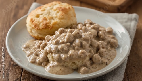 Comfort Food Served on a Plate With Biscuits and Mashed Potatoes in a Rustic ...
