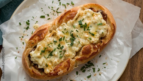 Freshly Baked Dish With Cheese and Herbs on a Wooden Table