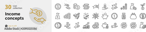 Photos Set of 30 income and finance icons representing money and earnings with earnings