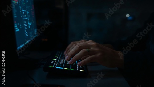 People Work on Computers in a Dark Room During a Late-Night Coding Session