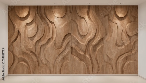 Art Installation With Wooden Blocks and Stone Patterns in an Interior Space