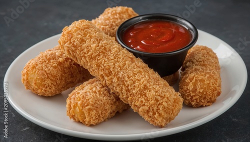 Croquettes Served With Sauce and Lemon on a Wooden Table at a Restaurant