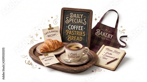 Cafe and Bakery Daily Specials with Coffee Croissant and Menu Ideas