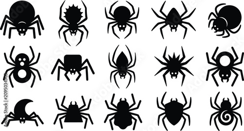 Bild auf Leinwand Spooky black spider silhouettes for Halloween graphic design and web elements