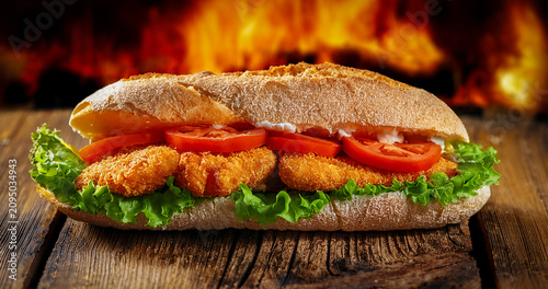 Bocadillo de pollo empanado