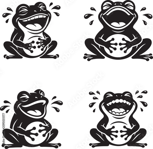 Hilariously Laughing Cartoon Frog Black Silhouette Mascot Logo Minimalist Vector Icon for Funny Nature Branding Projects