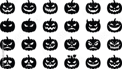 Photos Collection of 20 assorted black Halloween pumpkin silhouettes with various spook