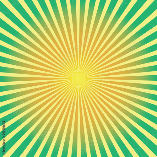 Abstract Yellow and Green Retro Sunburst Background with Radial Rays