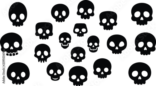Cuadro en lienzo Collection of diverse black skull icons perfect for Halloween graphic design pro