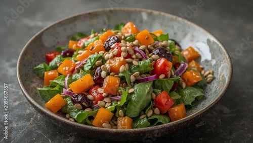 Fresh Salad With Greens, Tomatoes, and Seeds Served on a White Plate