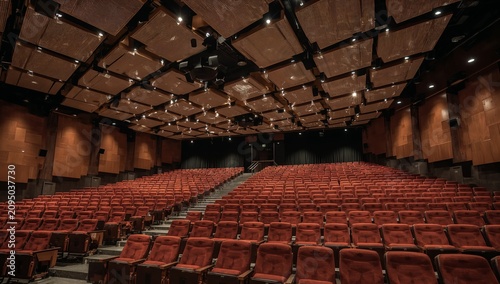 Large Auditorium With Many Empty Red Seats Ready for an Event