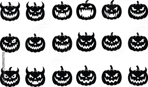 Картината върху платно Spooky Halloween pumpkins silhouettes collection for festive design and decorati