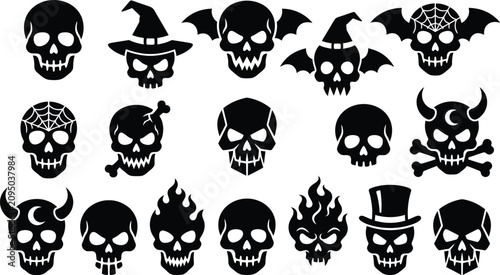 Картината върху платно Black Halloween Skull Icons for Spooky Designs and Decorations