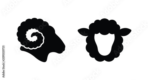 Fotografija Ram and sheep head silhouettes black shapes against a white background silhouett