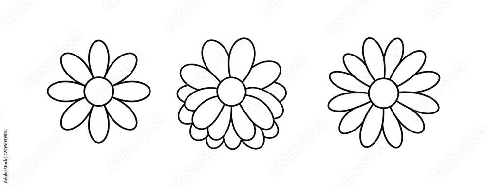 Obraz premium Outline Floral Graphics: A trio of simple, line-drawn daisy-like flowers, rendered in a clean, modern outline style, offering a minimalist and elegant aesthetic.