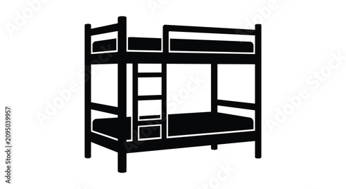 Foto A black silhouette of a two tiered bunk bed against a white background simple de