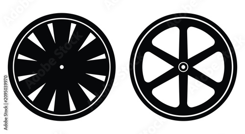 Two circular wheel silhouettes with spoke designs on a white background silhouette wheels rim rims