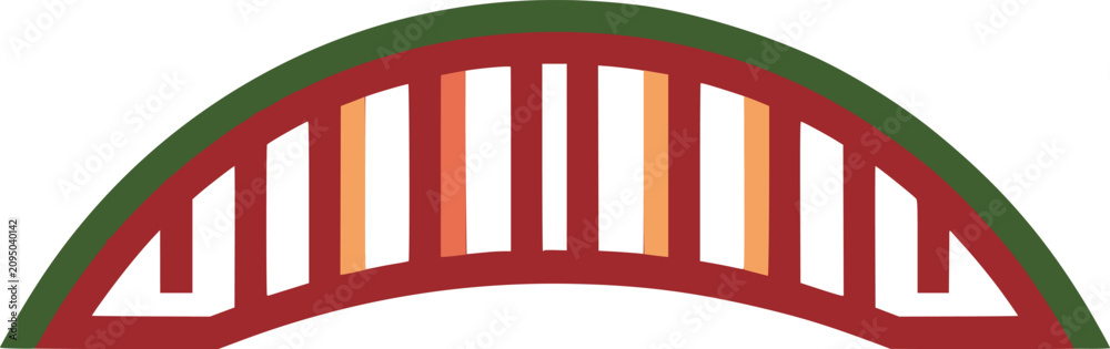 Fototapeta premium Semicircle bridge icon with red frame and green border detail