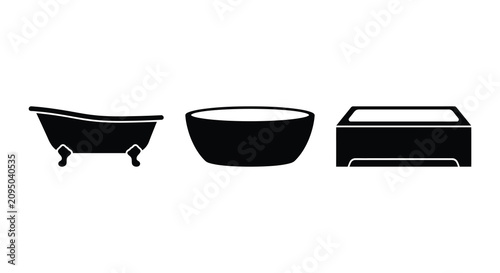 Photos Three bathtubs in varying styles presented as a black silhouette bathtub bath so