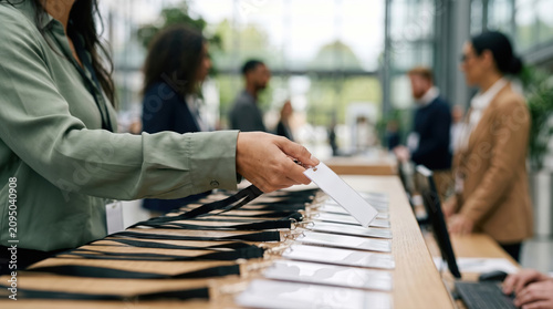 Diverse professionals networking and shaking hands at conference