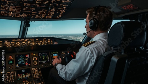 Pilot Prepares for Landing at an Airport With a Clear View Outside the Cockpit