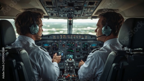 Pilots Operating a Commercial Aircraft in the Cockpit During a Clear Day