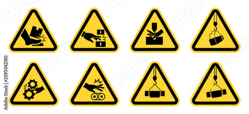 Foto Yellow industrial warning sign icon set