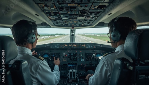 Pilots Operating a Commercial Aircraft in the Cockpit During a Clear Day