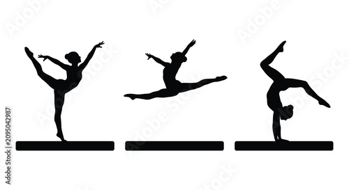 Photos Gymnastics poses of athletes in motion depicted as a black silhouette gymnast gy