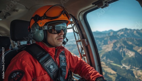Helicopter Pilot Flies Over Mountain Landscape on Sunny Day