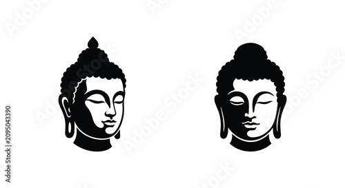 фотографія Two buddha head silhouettes black vector illustration against a white background