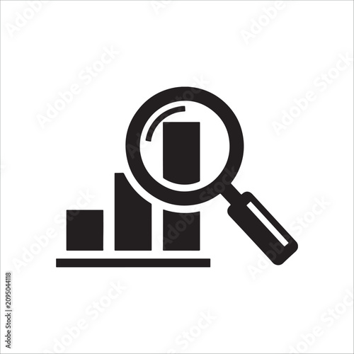 Magnifying Glass Over Bar Graph Icon On White Background Analyzing Data And Statistics