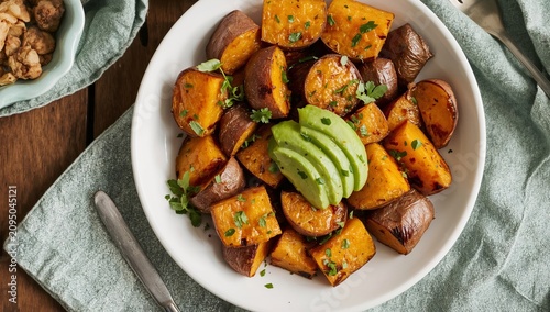 Fresh Roasted Vegetables Served in a Bowl With a Green Garnish on Top