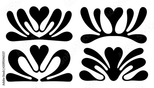 Billede på lærred Set of four symmetric abstract floral ornament elements in black silhouette with ornament silhouette abstract