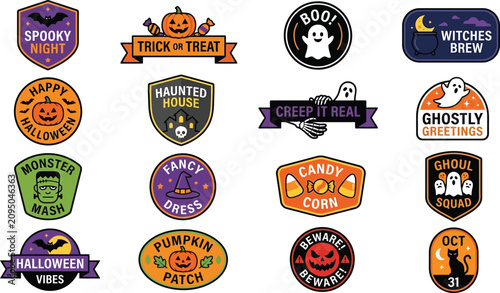 Bild auf Leinwand Halloween-themed round badges and icons set