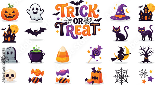 Cuadro en lienzo Halloween trick or treat icons collection