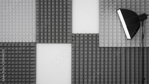 Soundproof Panels on Wall in Studio for Recording and Sound Control During Mu...