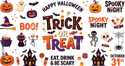 Tableau sur toile Halloween trick or treat colorful vector illustration